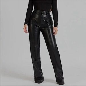 boa. Black Wide-Leg Faux Leather Pants